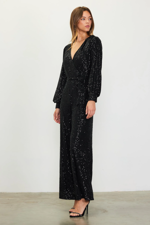 Sequin Wrap Jumpsuit Black