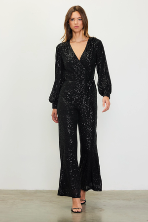 Sequin Wrap Jumpsuit Black