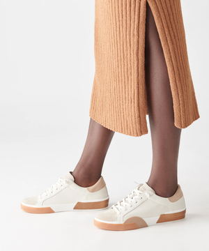 Zina Lowtop Leather Sneakers White/Tan