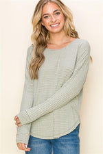 Lily High Low Ribbed Striped Top Light Olive