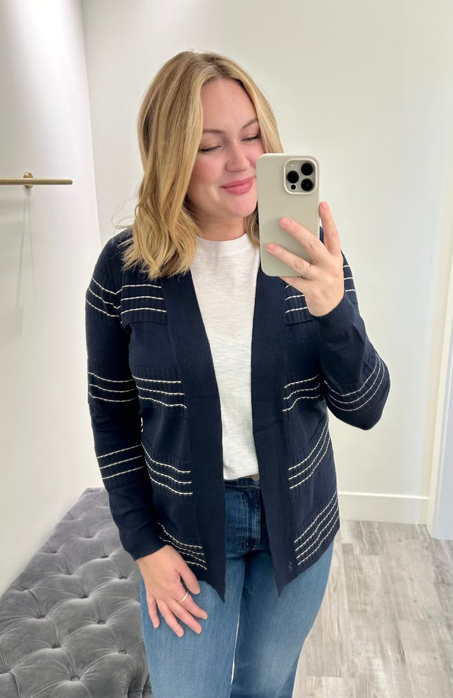 Mia Stitch Striped Cardigan Midnight-Mapel Boutique