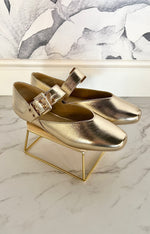 Square Toe Mary Jane Ballet Flat Gold