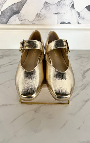 Square Toe Mary Jane Ballet Flat Gold