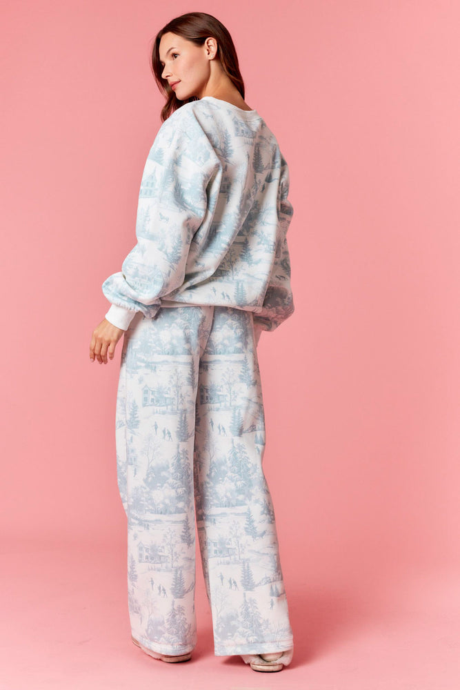Holiday Toile Fleece Terry Sweatpants Dusty Blue