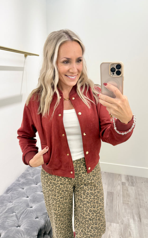 Chelsea Faux Suede Bomber Crimson