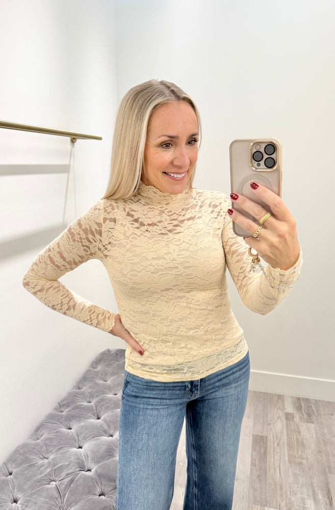 Semi-Sheer Lace Top Cream