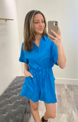 Lily Woven Romper Electric Blue