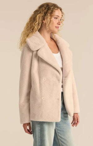 Gem Double Breasted Fur Coat Winter White