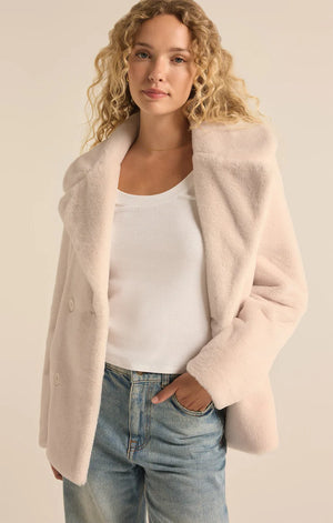 Gem Double Breasted Fur Coat Winter White