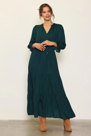 Split Neck Ruffle Maxi Dress Astro Green