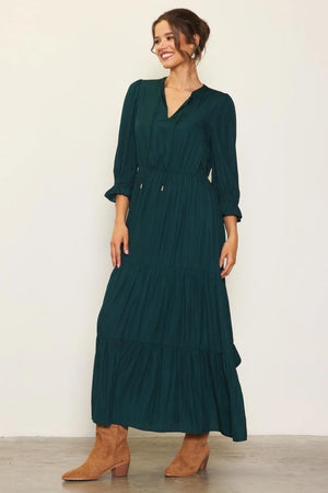 Split Neck Ruffle Maxi Dress Astro Green