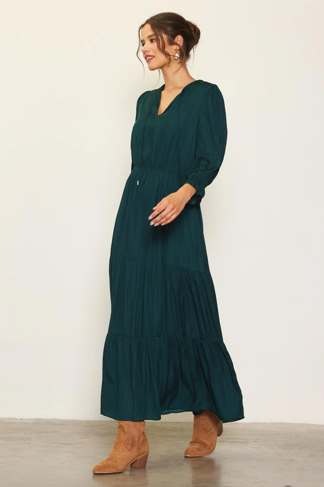 Split Neck Ruffle Maxi Dress Astro Green