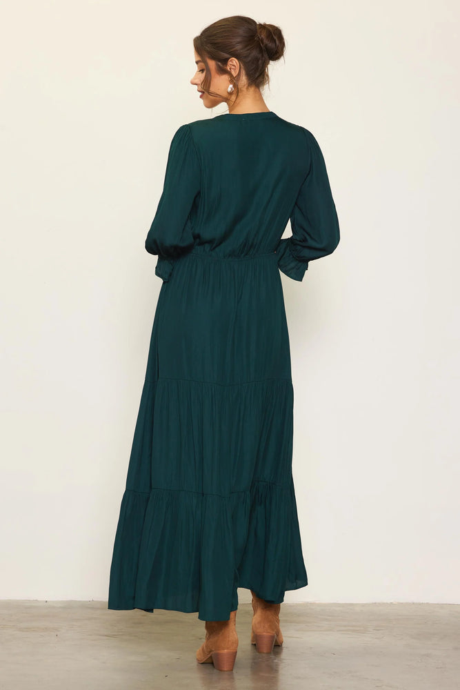 Split Neck Ruffle Maxi Dress Astro Green