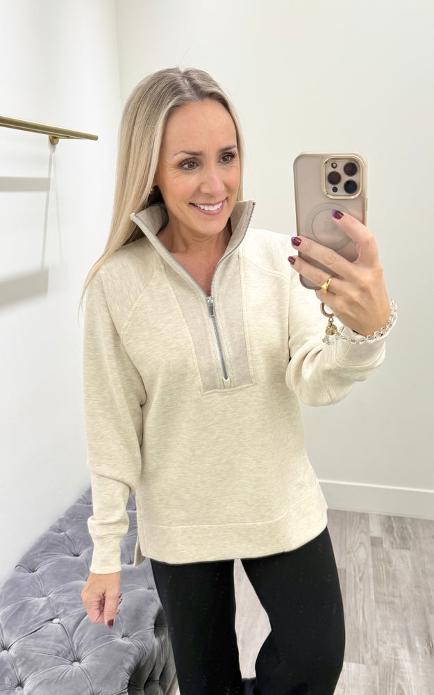 Spanx Air Essentials Brushed Half Zip Tunic Heather Cream