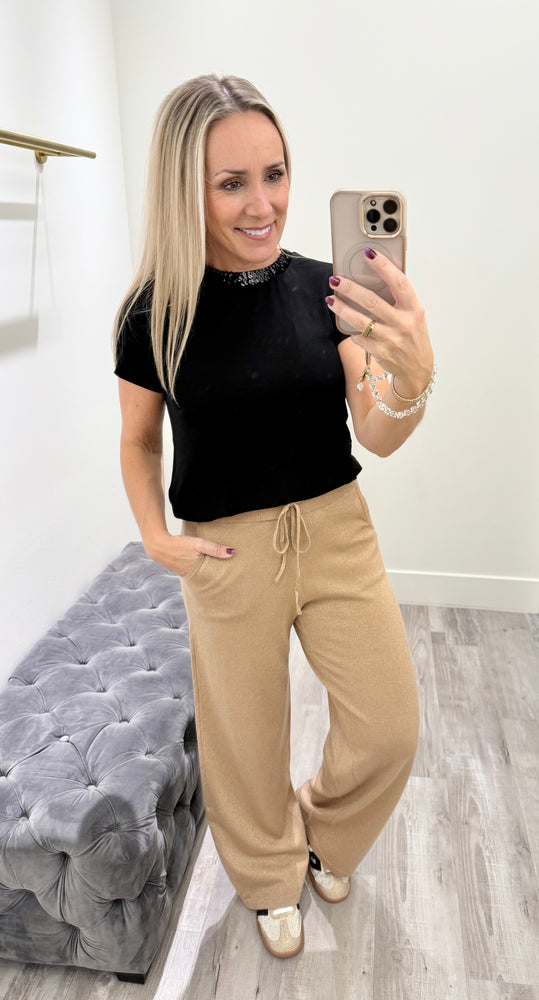 Gold Iridescent knit Pants Beige