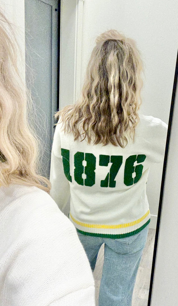 Varsity Knit Cardigan 1876 Ivory/Yellow/Green