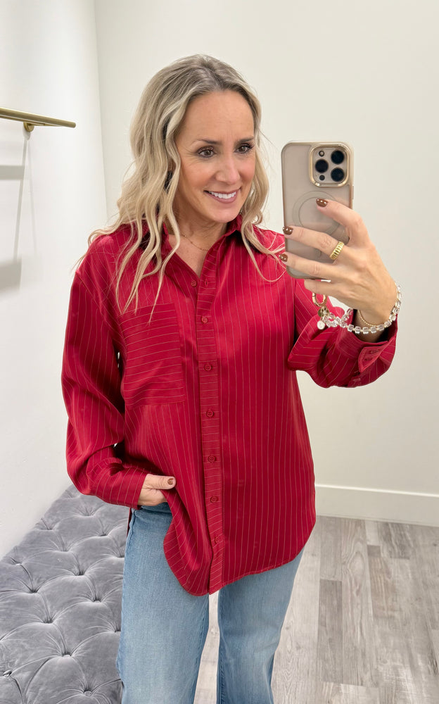 Sutton Blouse Red Pinstripe