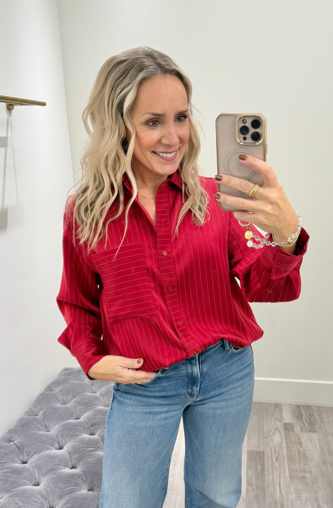 Sutton Blouse Red Pinstripe