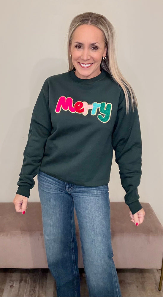 Merry Chenille Patch Sweatshirt Forest