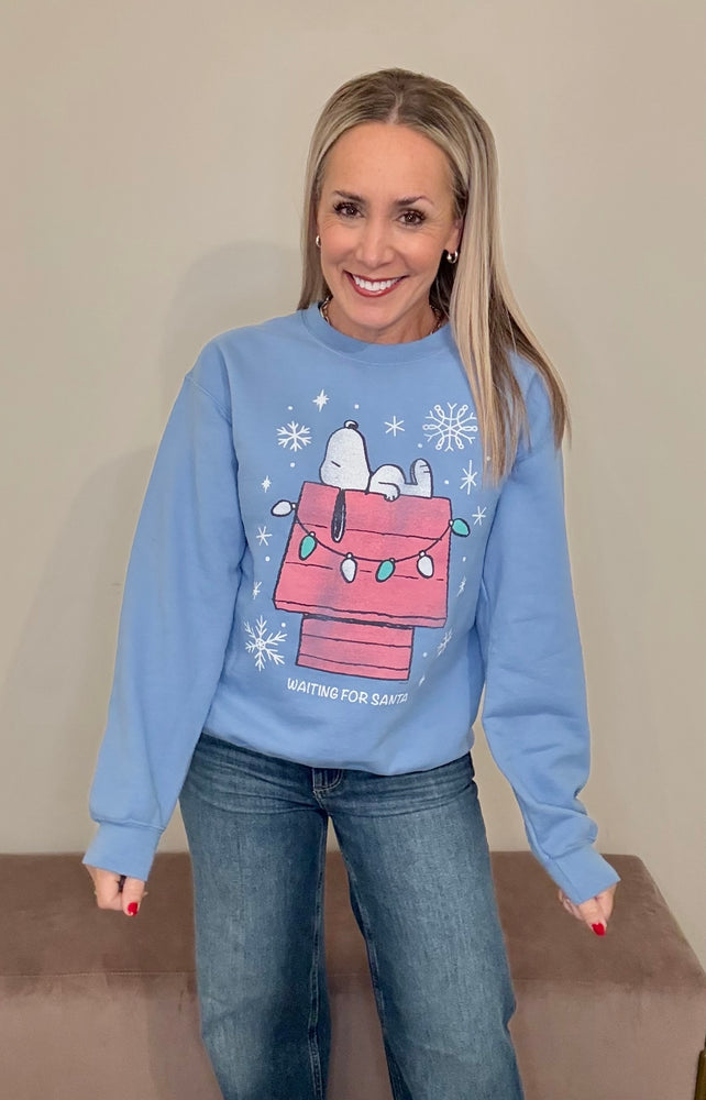 Snoopy Waiting for Santa Fleece Sweatshirt Blue