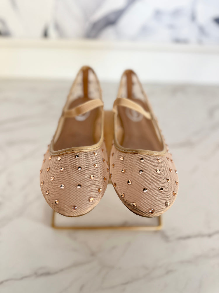 Mary Jane Mesh Flats Beige