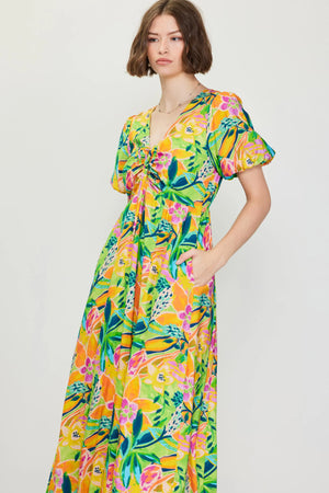 Bubble Sleeve Midi Dress Lime Mango