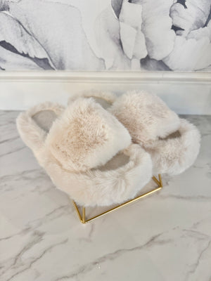 Fuzzy Open Toe Slippers White