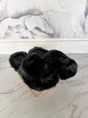 Fuzzy Open Toe Slippers Black