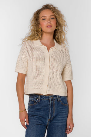 Claudine Crochet Cardigan Bone