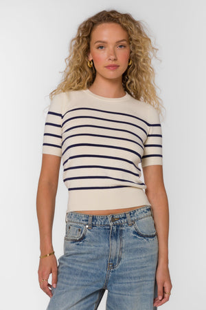 Cameron Top Ivory/Blue Stripe