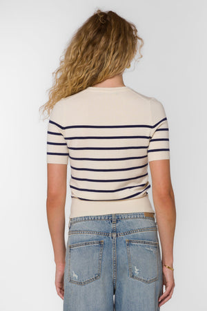 Cameron Top Ivory/Blue Stripe