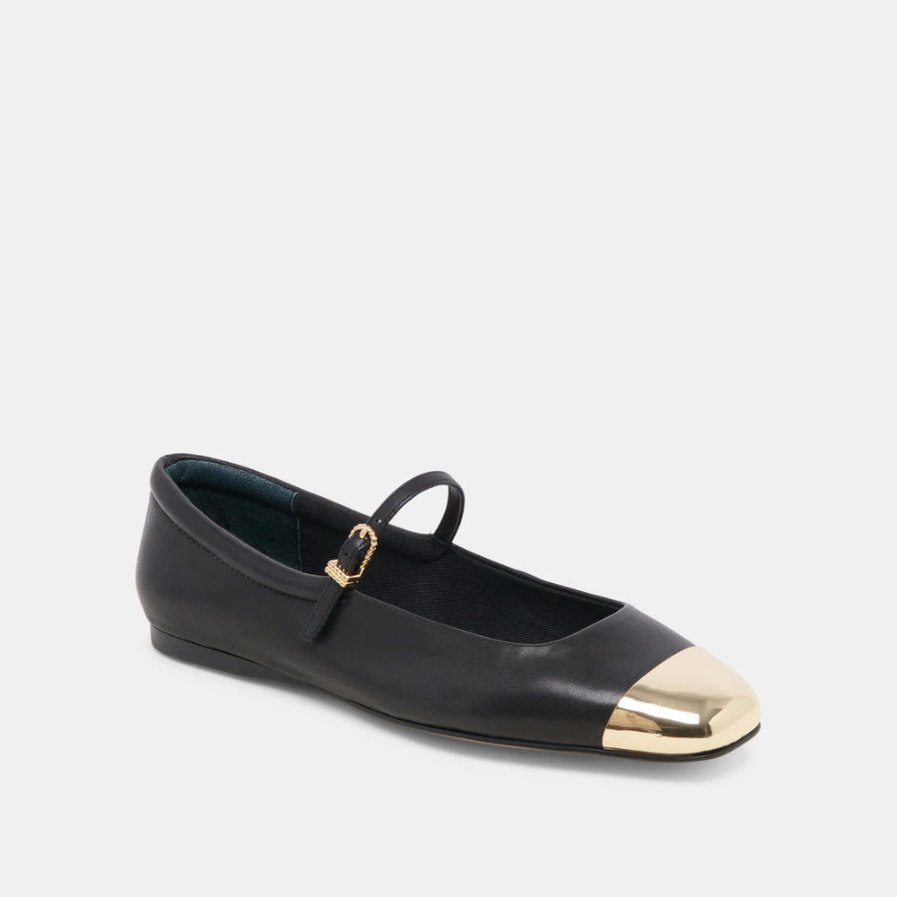 Reyes Toe Cap Ballet Flats Black Leather