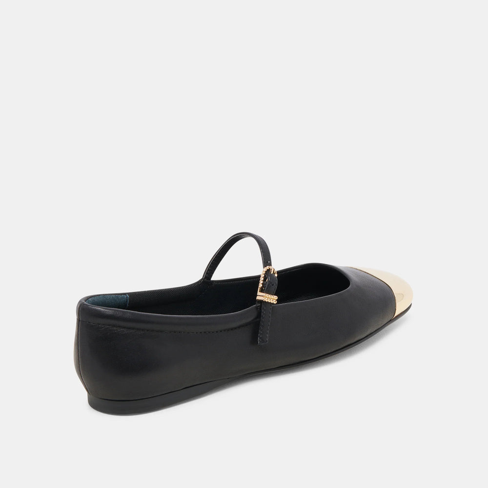 Reyes Toe Cap Ballet Flats Black Leather