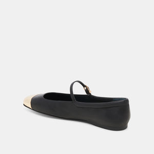 Reyes Toe Cap Ballet Flats Black Leather