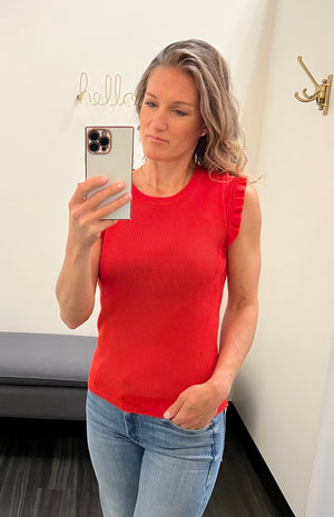 Ruffle Sleeve Knit Tank Poppy Red