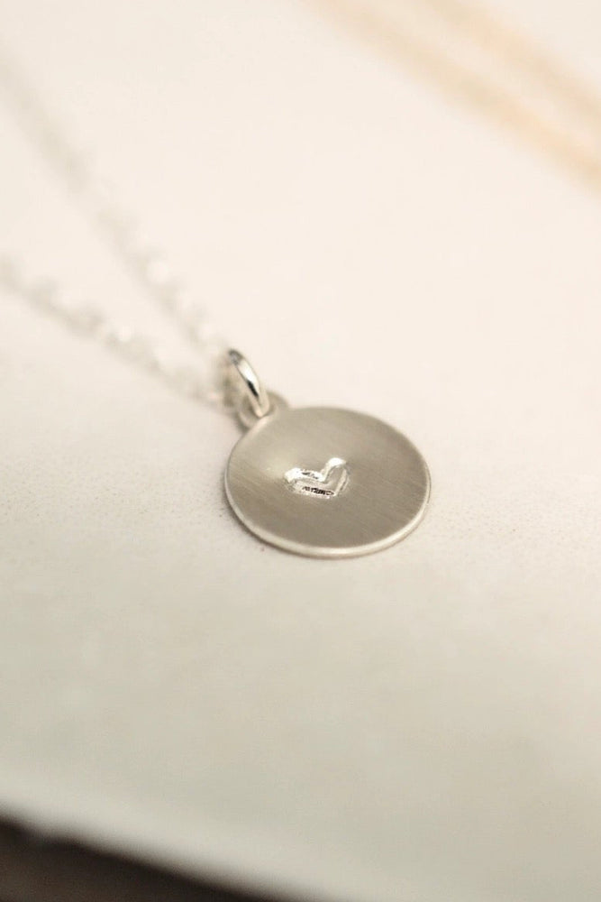 Matte Coin Single Heart Necklace Sterling Silver