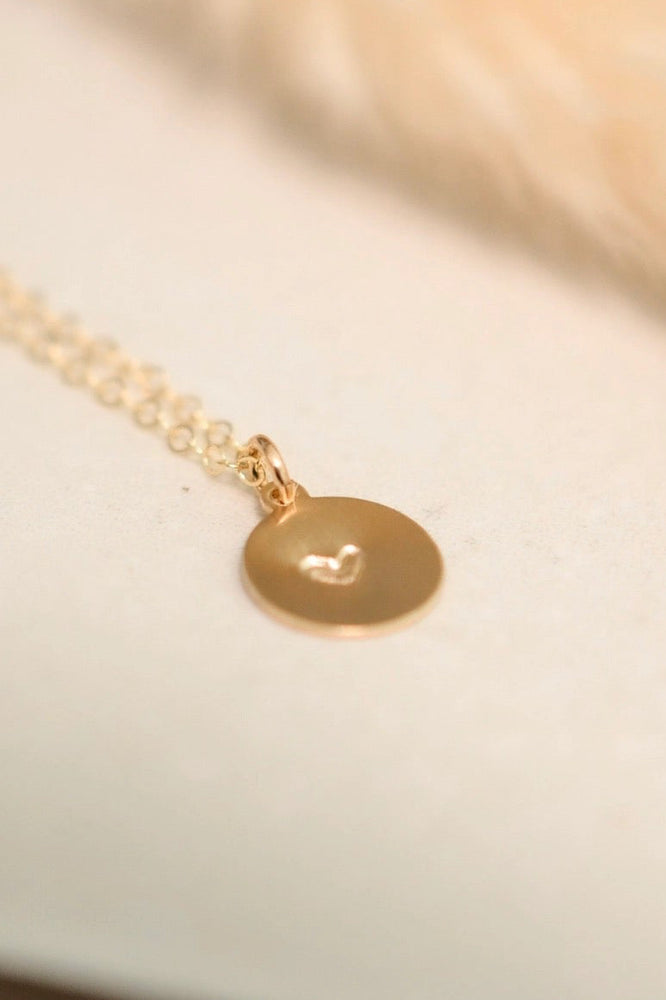 Matte Coin Single Heart Necklace Gold Filled