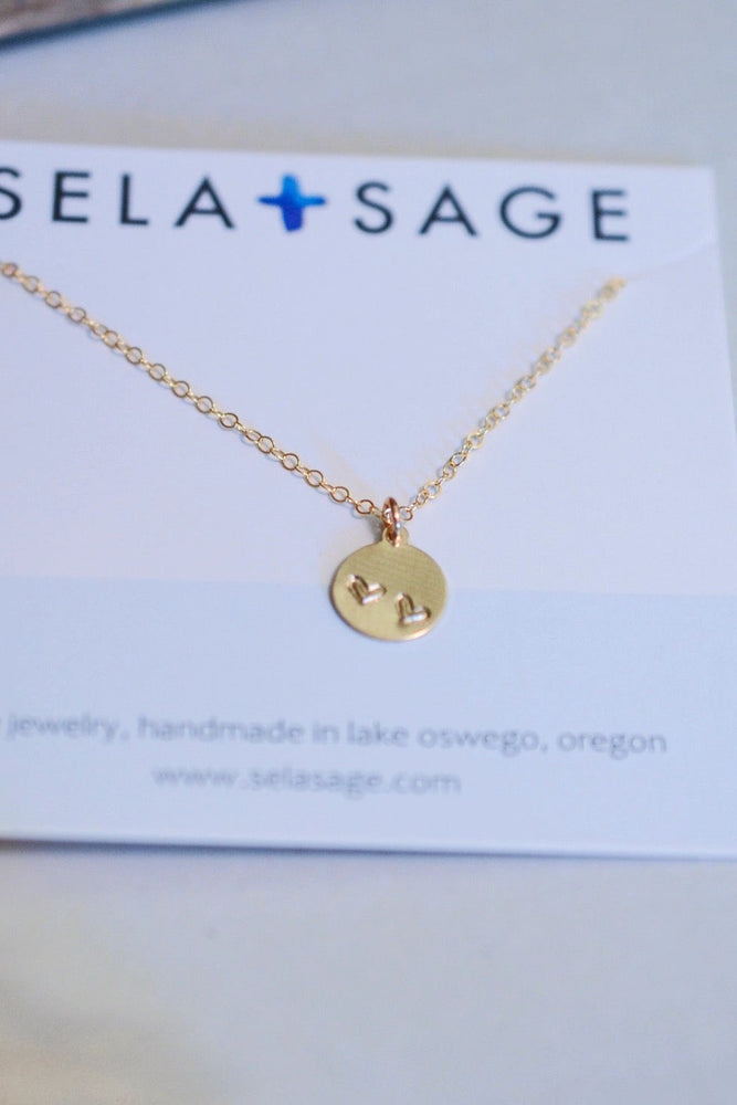 Matte Coin Double Heart Necklace Gold Filled