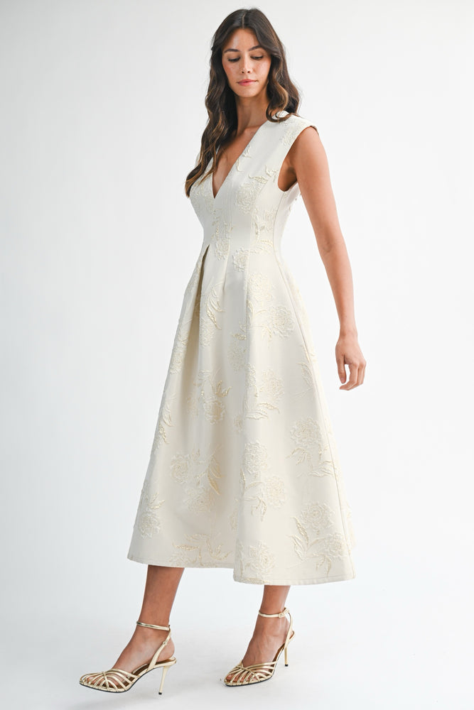 Ophelia Floral Jacquard Dress Cream