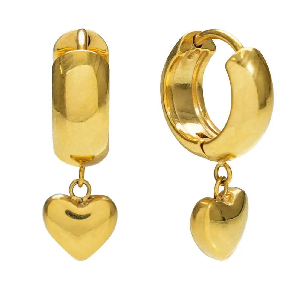 Puffy Heart Hoop Earrings Gold
