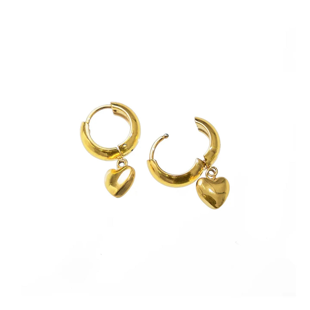 Puffy Heart Hoop Earrings Gold