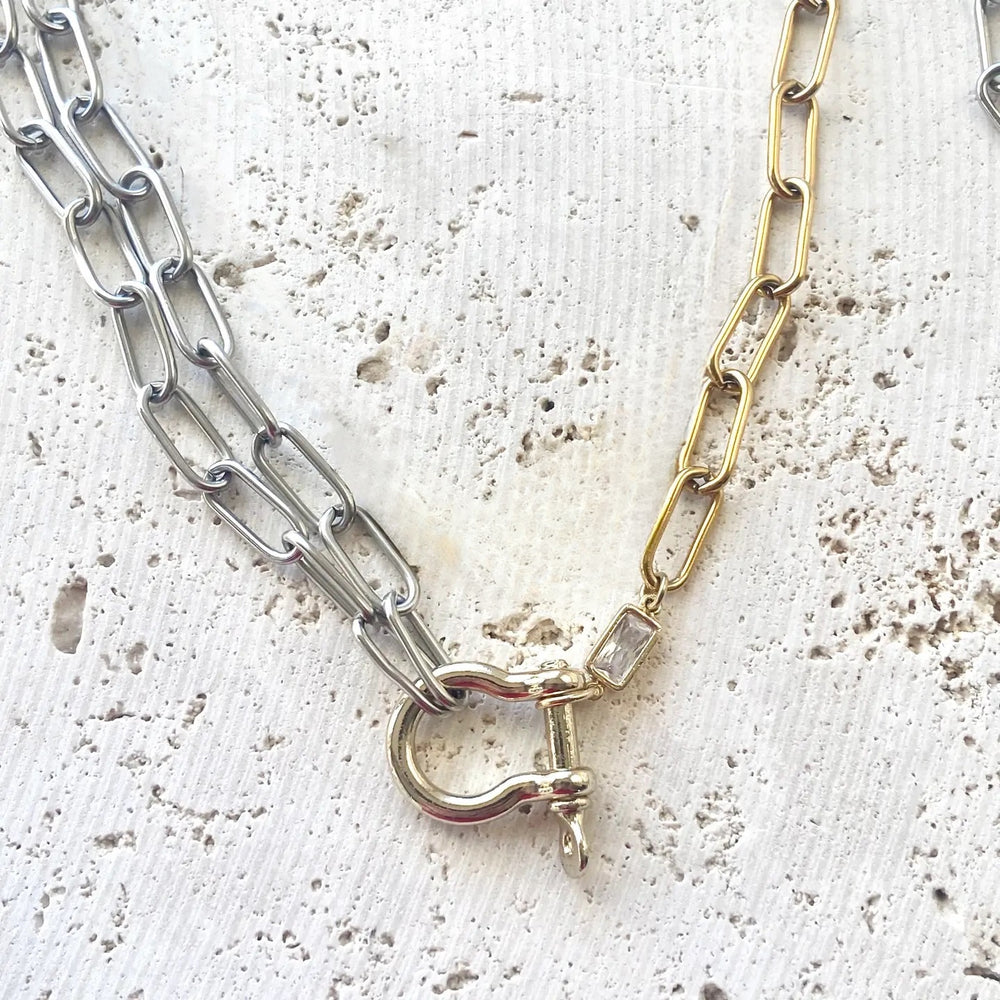 Horseshoe Clasp & Crystal Mixed Metal Necklace