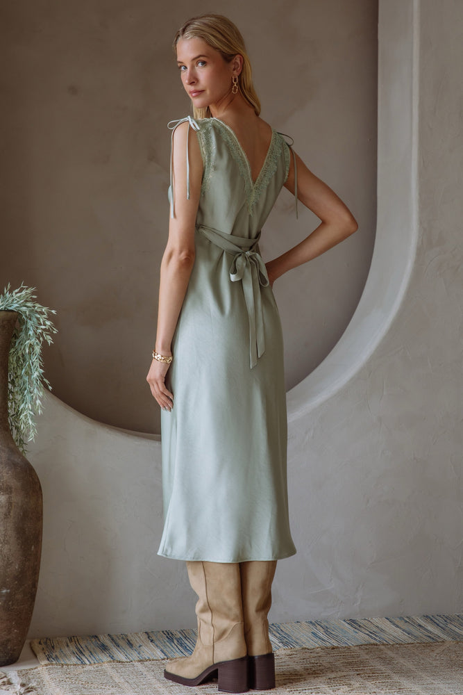 Lace Trim Slip Dress Sage