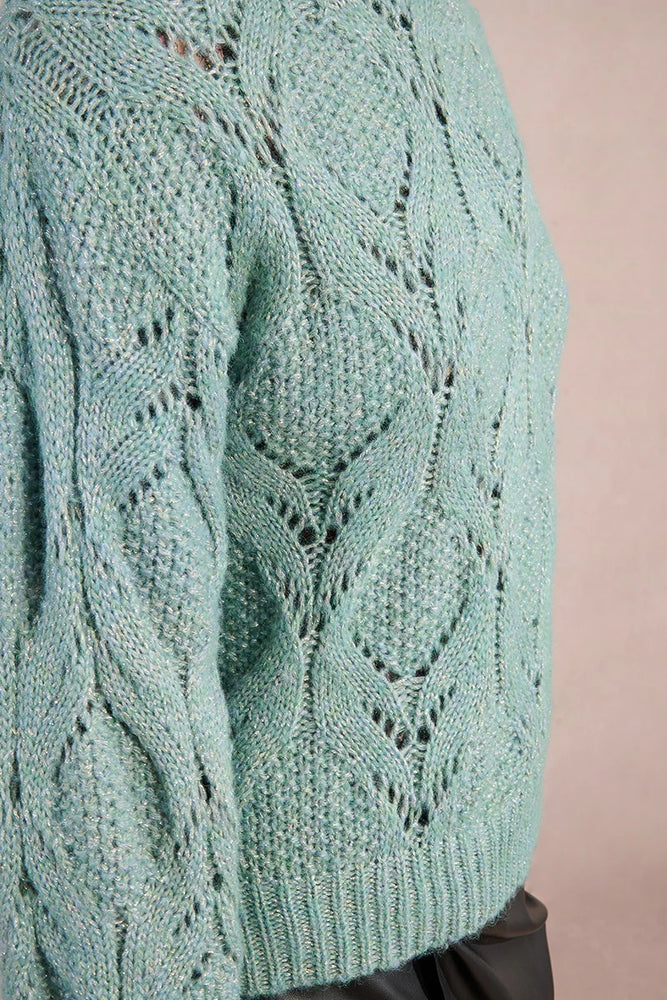 Patterned Openwork Knit Sweater Aqua Blue