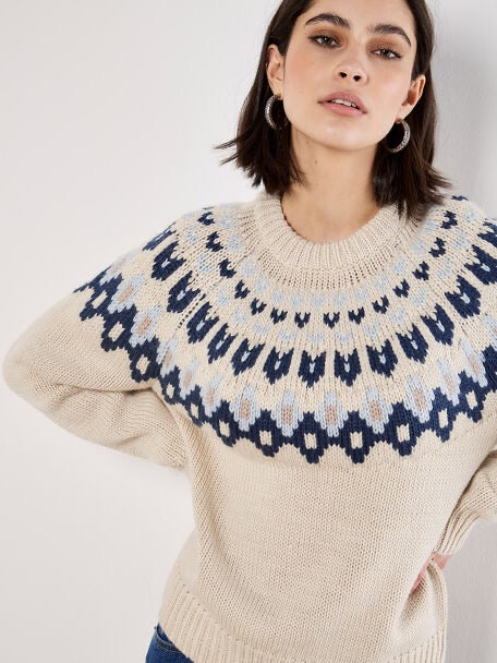 Fair Isle Crewneck Sweater Stone