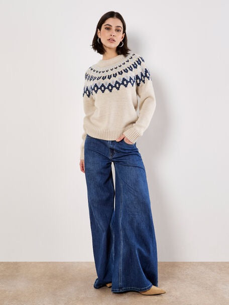 Fair Isle Crewneck Sweater Stone