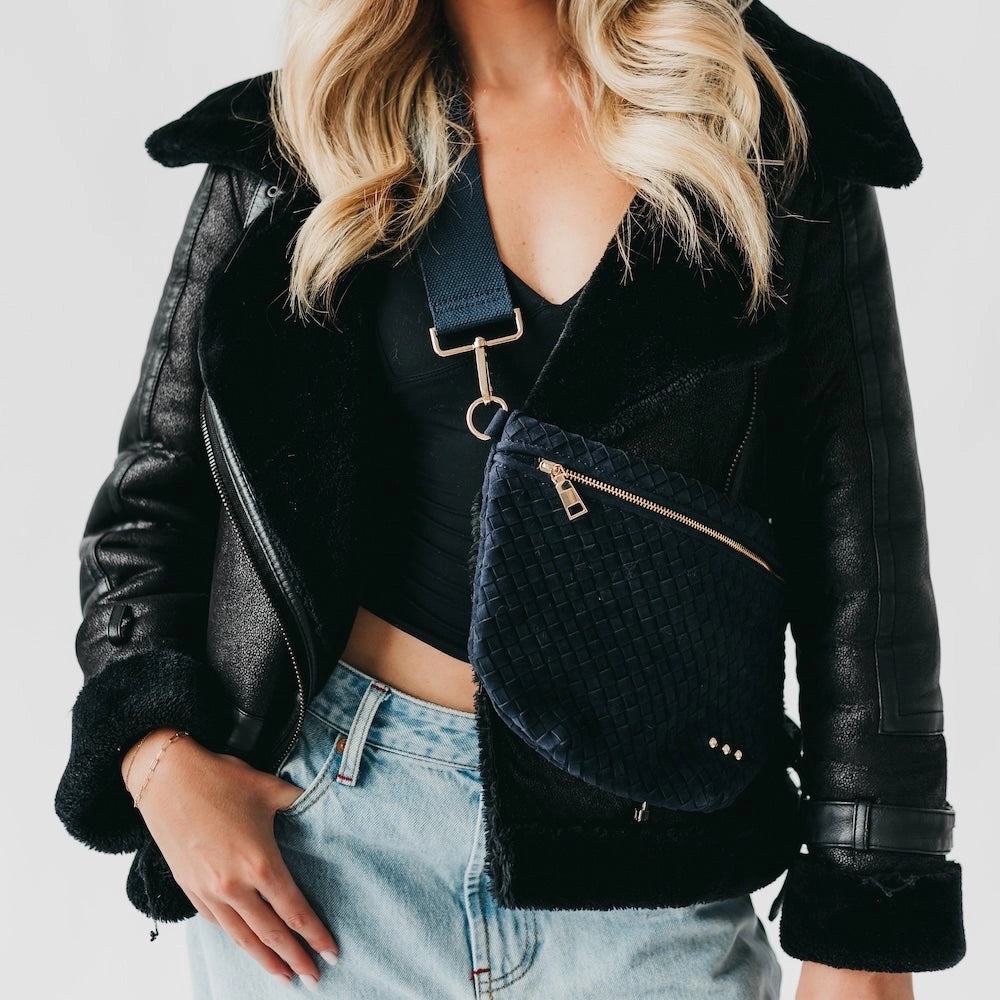 Suede Westlyn Woven Bag Navy