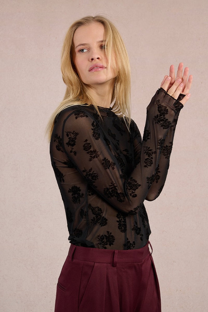 Sheer Lace Top Black Floral