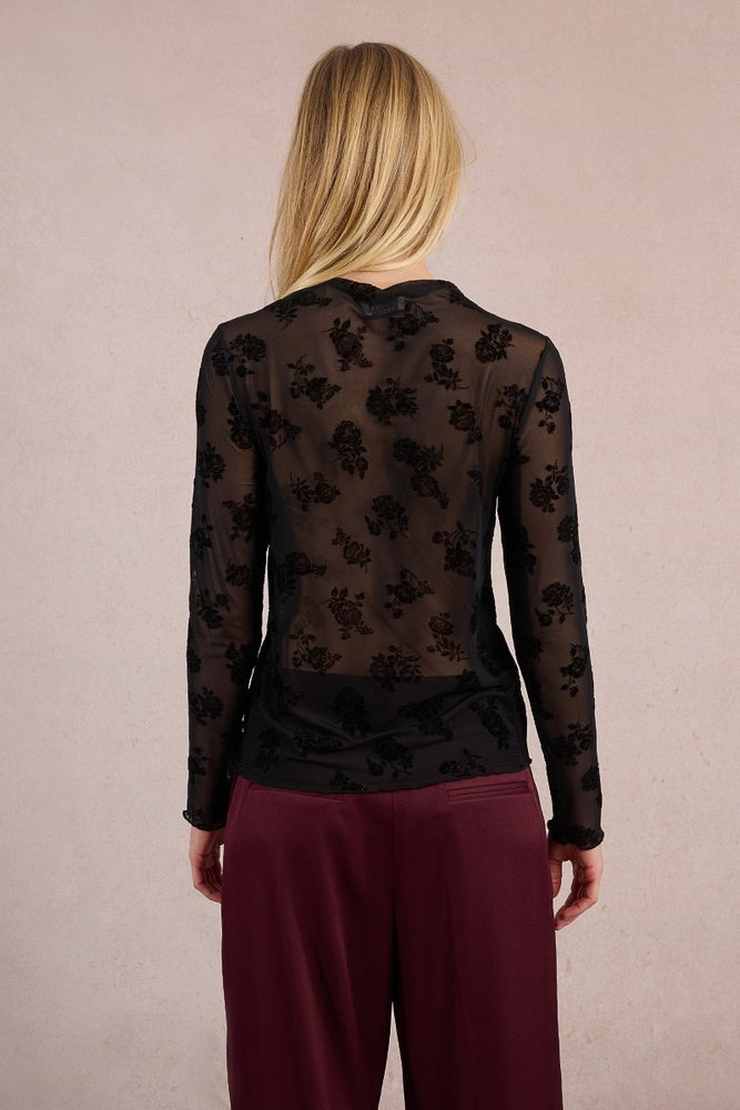Sheer Lace Top Black Floral