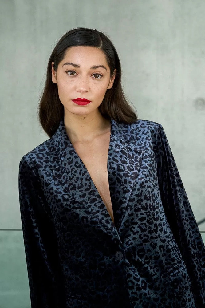 Velvet Blazer Dark Grey Leopard